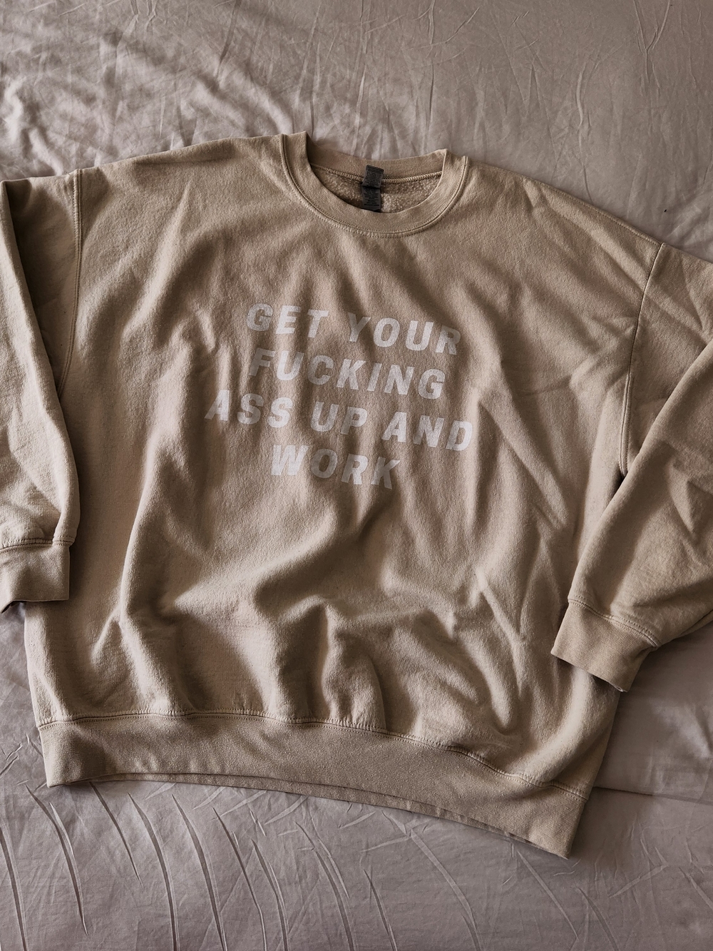 Kim Kardashian Quote - Beige Crewneck Sweatshirt with Bold White Text